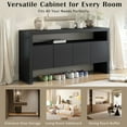 thumbnail image 5 of 60" Modern Minimalist 4-Door Sideboard, Solid Wood Veneer Storage Cabinet with Open Shelf, Large Capacity Console Table for Living Room, Hallway, Dining Room, Black, 60x15.7x32.2 in, 5 of 7