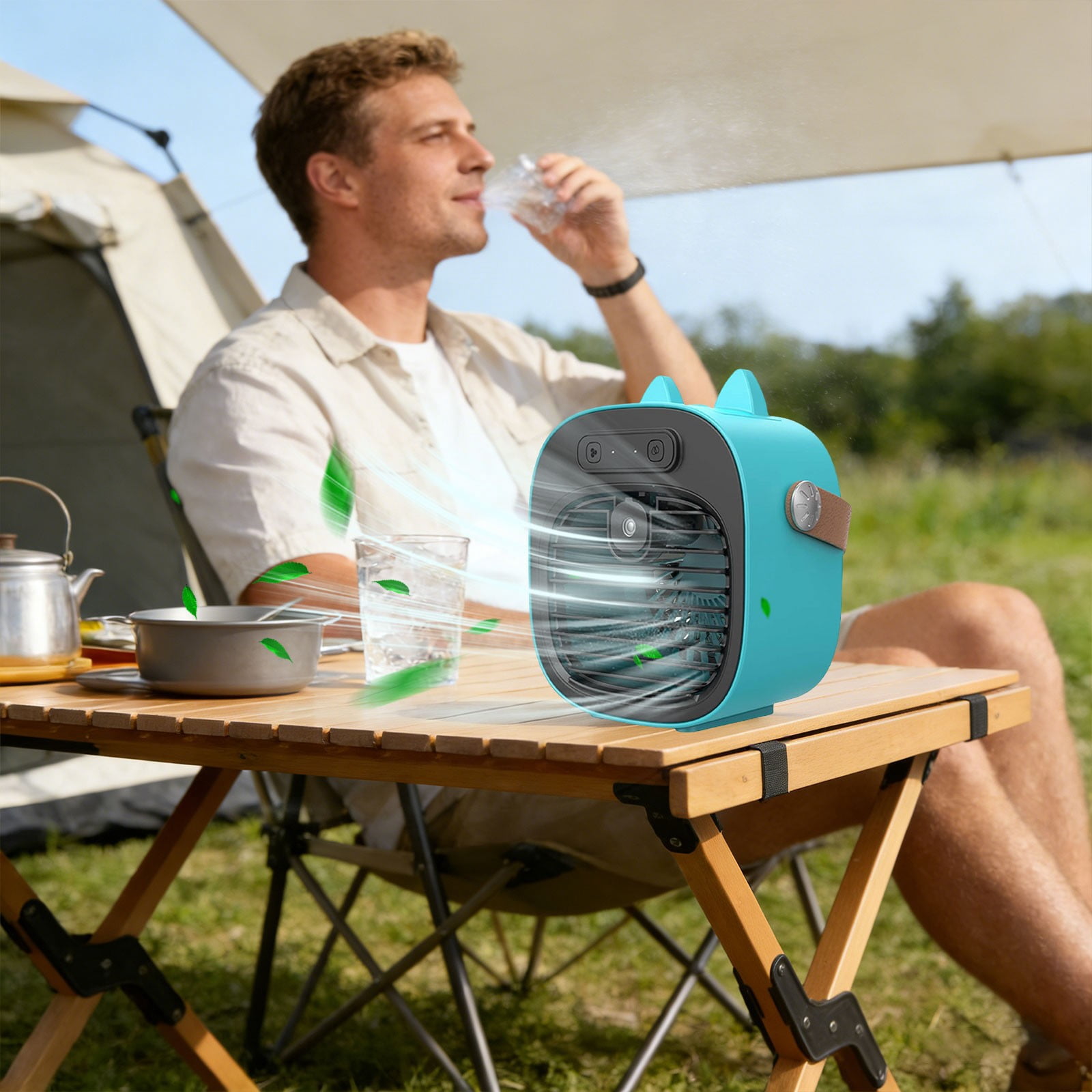 Portable Desktop Air Cooler with Humidifier, Quiet USB Rechargeable Mini Mist Fan with 3 Speeds and 4000mAh Battery, Small Personal Air Conditioner for Office Desk, Bedroom and Travel, 1-Pack