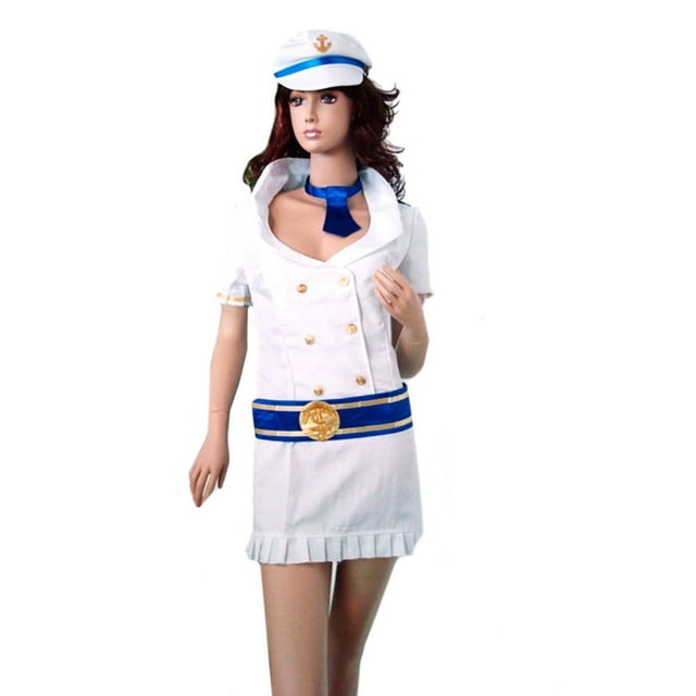 4 pcs Blue Aviator Uniform Fashionable Innocent Airline Stewardess Uniform Sexy Uniform white