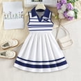 thumbnail image 2 of Toddlers Girls Cute Dresses Striped Print Sleeveless Pleated A Lined Midi Dress Summer Casual Going out Flowy Lightweight Dress, for 3 to 10 Years, 2 of 10