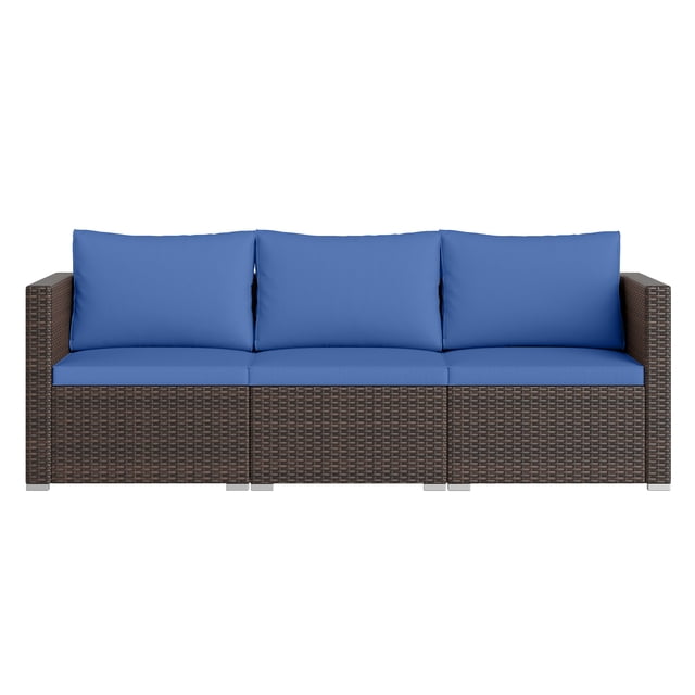 Patiojoy 3-Piece Outdoor Wicker Sectional Sofa Set PE Rattan Modular Couch with Thick Cushions Navy