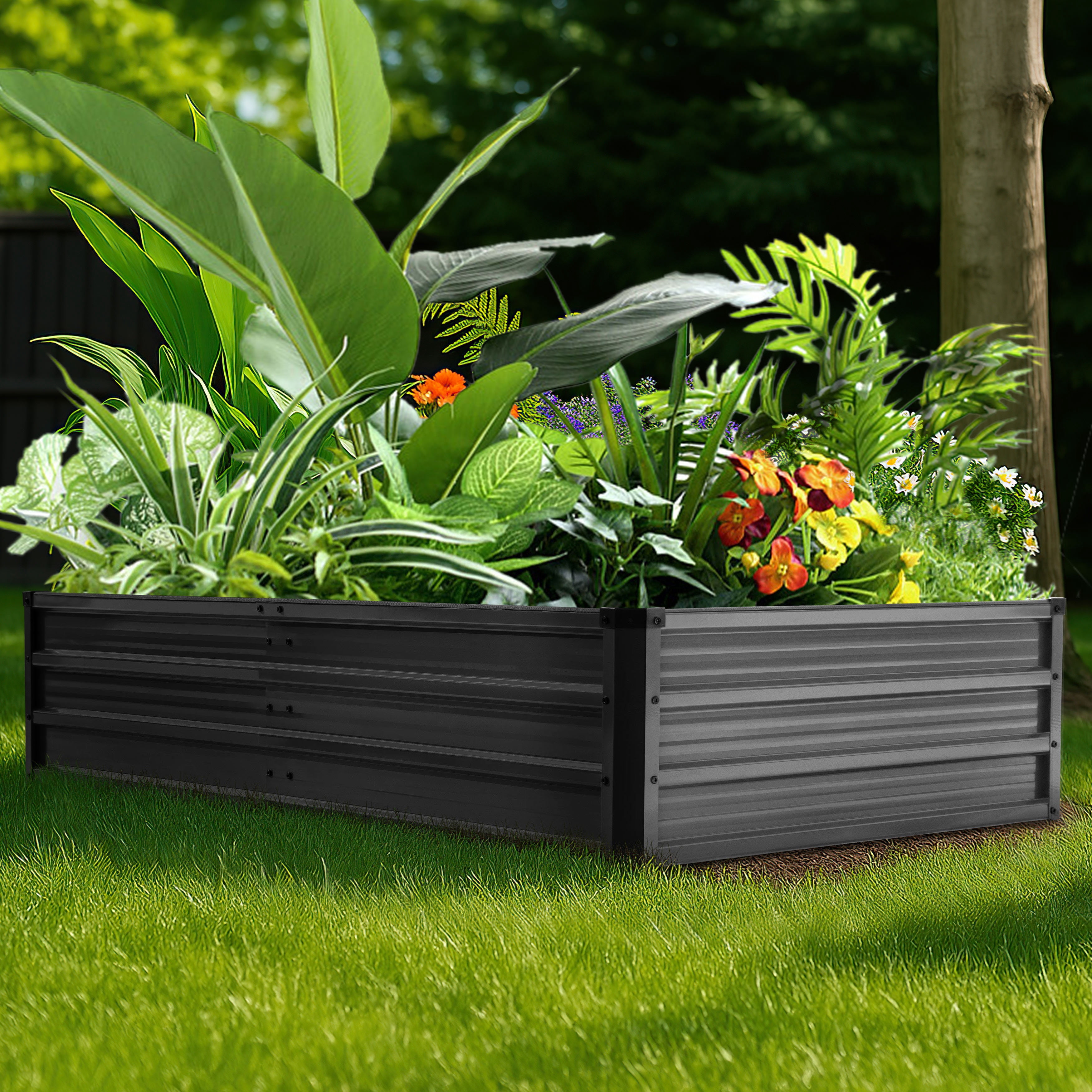 Nuu Garden 6x3x1ft Rectangular Galvanized Raised Garden Bed for Gardening Elevated Planting Metal Planter Box Outdoor Patio Planting Bed for Vegetables Flowers Herb, Dark Gray