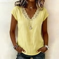 thumbnail image 2 of WCJM Beach Vacation Lace Trim Blouse Women V Neck Short Sleeve 2026 Summer Casual (Yellow,M), 2 of 9