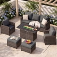 thumbnail image 2 of UDPATIO Patio Furniture Set with 44" Fire Pit Table, 5 Pieces Wicker Outdoor Couch with Chairs, Ottomans and Thick Cushions for Backyard, Grey, 2 of 9
