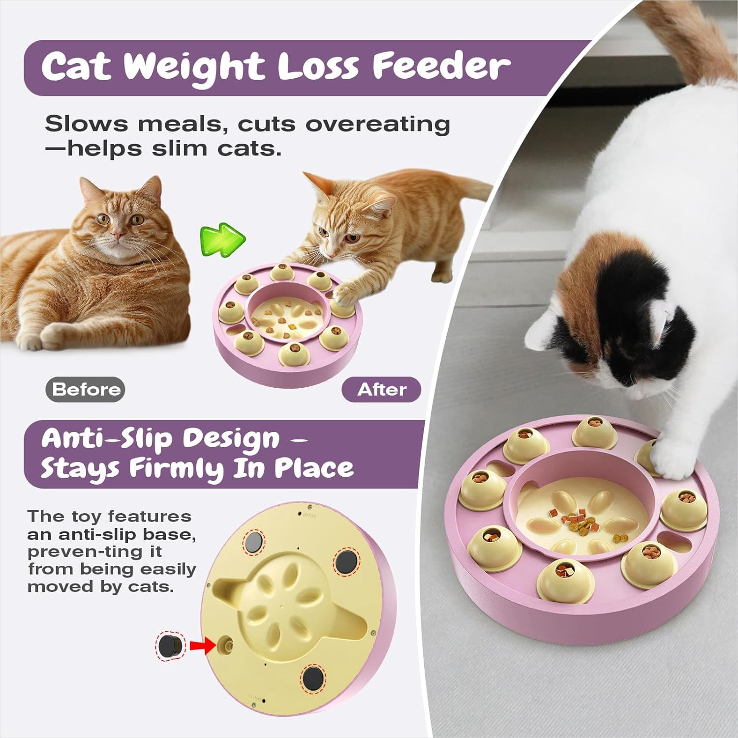 KADTC Cat Puzzle Toy for Cats Indoor, Slow Feeder Bowl for Fast Eaters, Interactive Kitten Enrichment Pink Toy