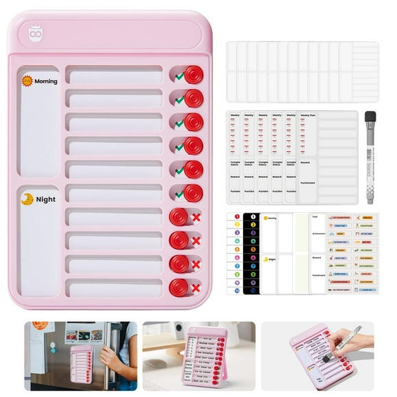 Agenda visual Chore Chart Owlprince con 12 hojas, color rosa