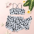 thumbnail image 2 of Odeerbi Teen Girls Three Pieces Swimsuit Cow Print Bikini Sets with Bord Shorts Girls Swimwear 3pcs Set Bathing Suits Summer Kids Beachwear 8-14 Years Black, 2 of 8