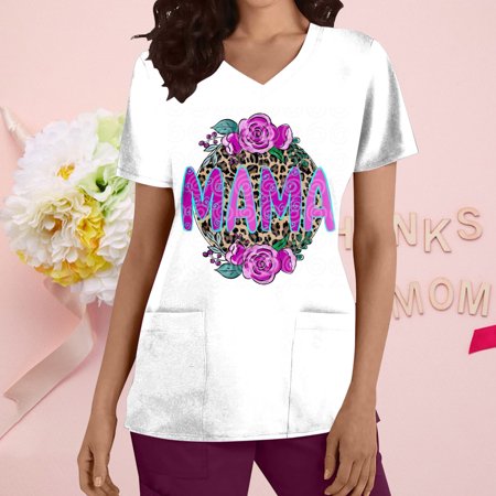 

Funicet Savings Clearance 2023! Womens Scrubs Tops Plus Size Short-Sleeve Nursing Uniform Crew Neck Working Uniform w/Pockets Mother S Day Shirts