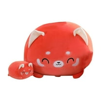 Wizlet Panda Stuffed Animals 1 Mommy 15.7" Plushies with 4 Cute Babies Inside, 5 Pieces Plush Toys Set Gifts for Kids Red