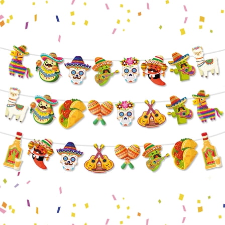 Neasyth 24Pcs Mexican Fiesta Party Decorations Colorful Cinco De Mayo Birthday Banner for Carnival Birthday Hanging Party Supplies