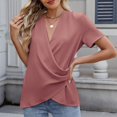 thumbnail image 5 of JGGSPWM Summer Cross Wrap Tops for Women Deep V Neck Short Sleeve Casual Slim Fit Ruched T Shirts Pink XL, 5 of 8