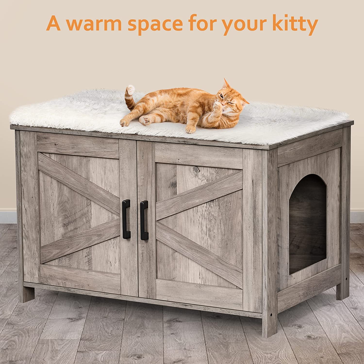 DINZI LVJ Litter Box Enclosure, Cat Litter House with Louvered Doors,  Entrance Can Be on Left or Right Side, Spacious Hidden Washroom for Most of  Box