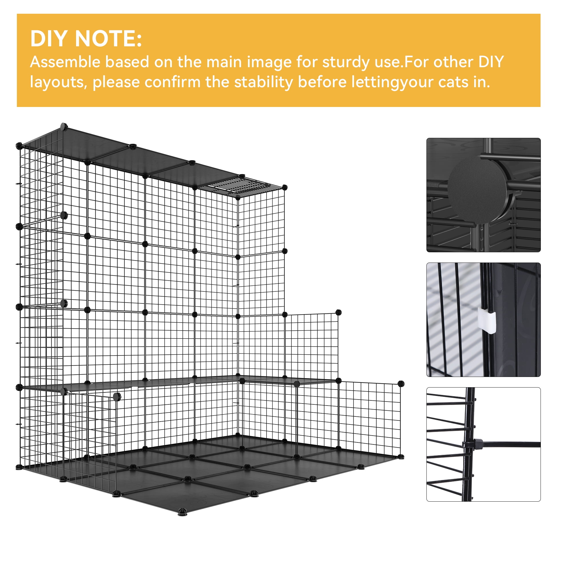 Uforic 2-Tier Cat Cage,Indoor Pet Cage,DIY Pet Playpen Metal Kennel for 1-2 Cats, Ferrets, Chinchillas, Kittens,Travel and Camping,28"L x 28"W x 28"H,Black