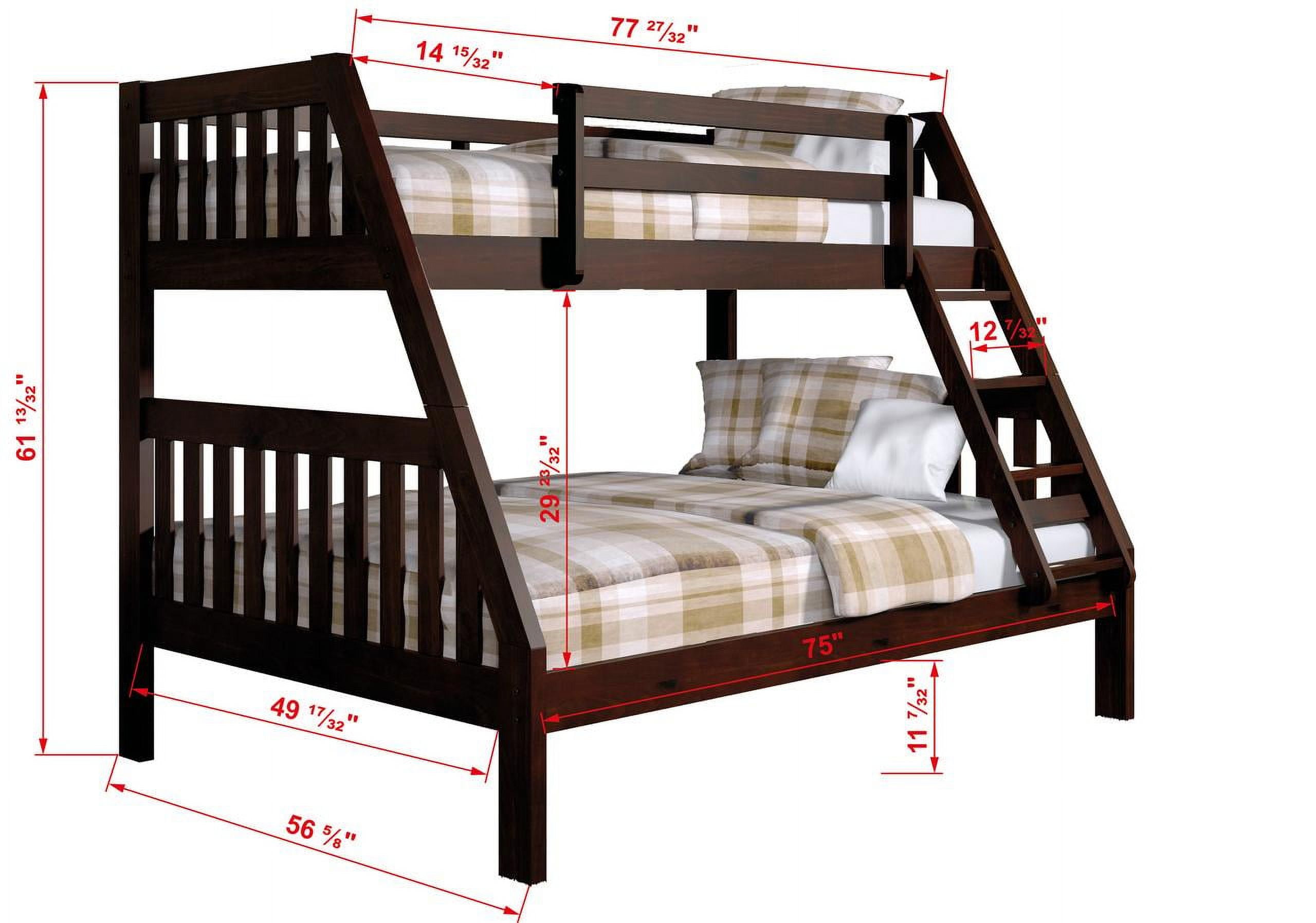 Donco Kids Twin over Full Solid Wood Mission Bunk Bed in Cappuccino