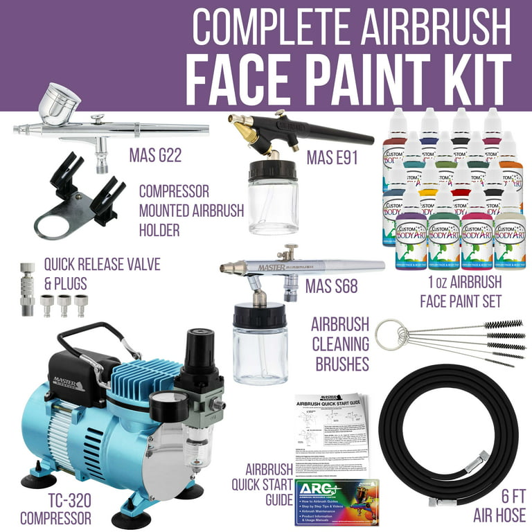 Face & Body Art Airbrush Kit - G22 Airbrush, Air Compressor, Air Hose &  Face Paint Set, Bundle - Smith's Food and Drug