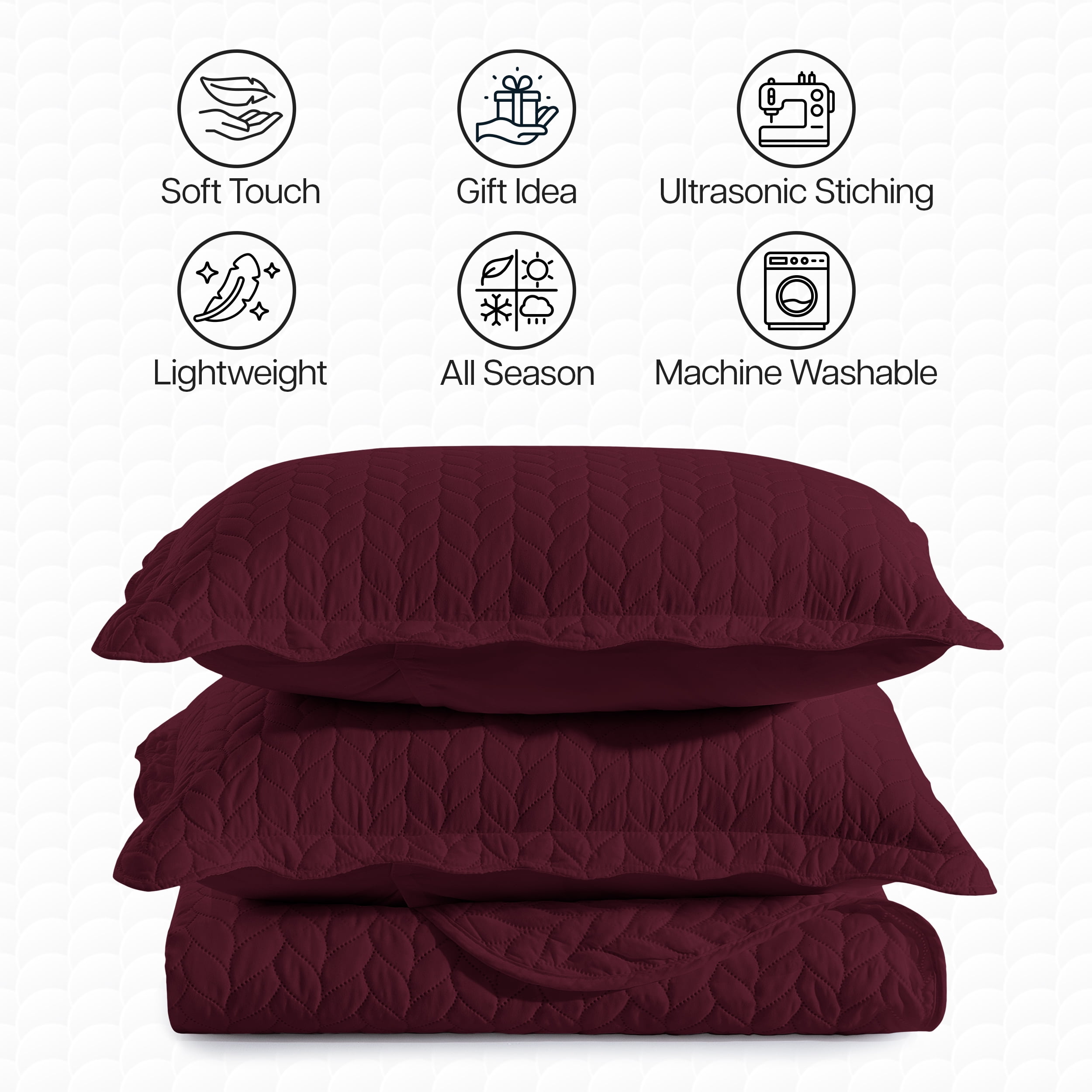 Moonlight20015 2 Piece Quilt Set Lightweight Ultrasoft Microfiber Bedding Burgundy Color Twin