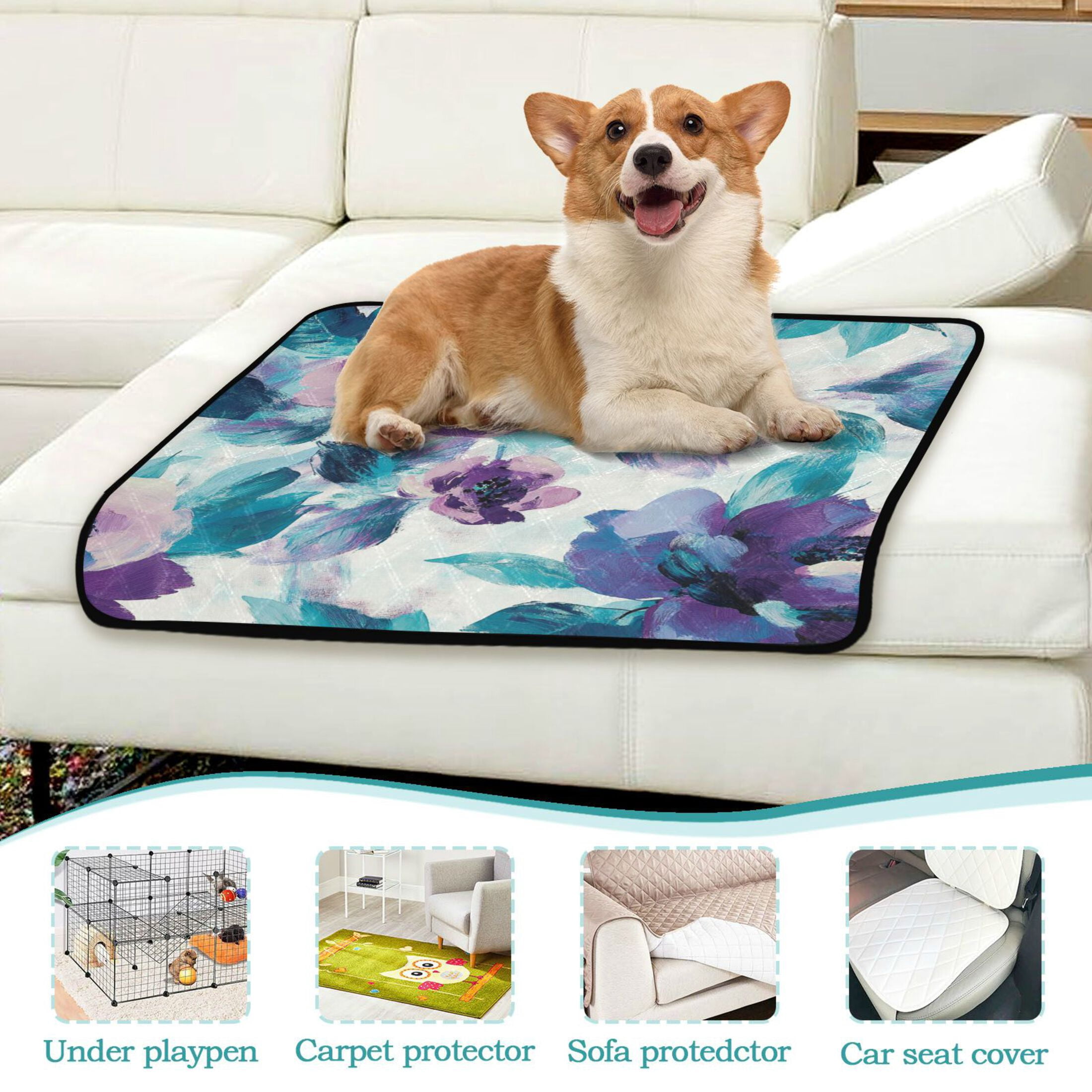 Qxltty Purple Green Flora Cat litter Pads Pet Set of 3 Diaper Mats Center Anti-leakage Layer Absorbent Soft and Comfortable
