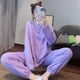 thumbnail image 2 of Pijama de mujer con estampado de gofres de primavera y otoño e invierno con cara sonriente, traje deportivo de verano de manga larga, ropa de casa, 2 of 6