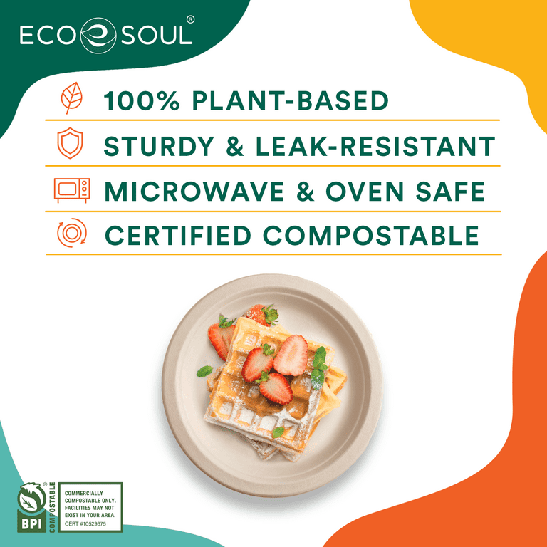 EcoAvance Bulk Paper Plates 9 inch, Disposable Paper Plates 400 Pack, 100% Compostable Plates Eco Friendly Recycled Paper Plates Dinner size, Brown
