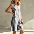 thumbnail image 5 of Utoimkio Women's Striped Sleeveless Romper V Neck Button Front Bermuda Length with Side Patch Pockets for Casual Summer Wear, 5 of 7