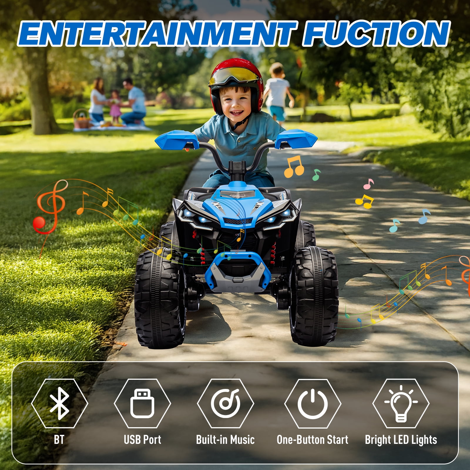 MUKIDY 24V Kids ATV 4-Wheeler, 24 Volt Ride on Toy for 3-8 Kid w/ 2x200W Motor, 5Mph Max Speed - Blue