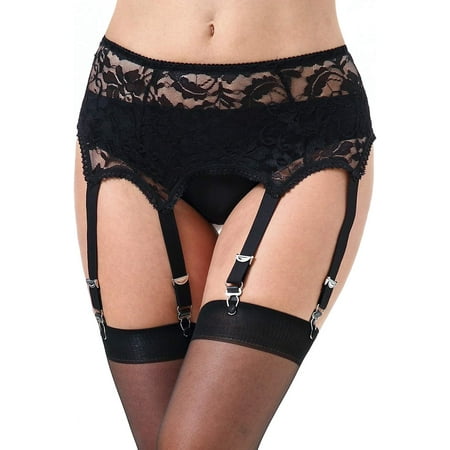 PuliPuqi Lace Garter Belts/Sexy Mesh Suspender Belt with Six Straps Metal Clip for Women s Stockings/Lingerie (Garter Belt Sold Only)