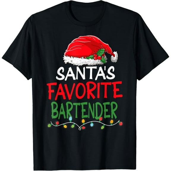 Santa's Favorite Bartender Christmas Santa Claus tree lights T-Shirt