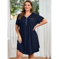 thumbnail image 3 of SHOWMALL Women's V Neck Sleep Shirt Dress – Short Sleeve Lightweight Nightgown with Pocket, Soft Pajama Sleepwear for Lounge & Nightwear, US Size 3X in Navy Blue, 3 of 9