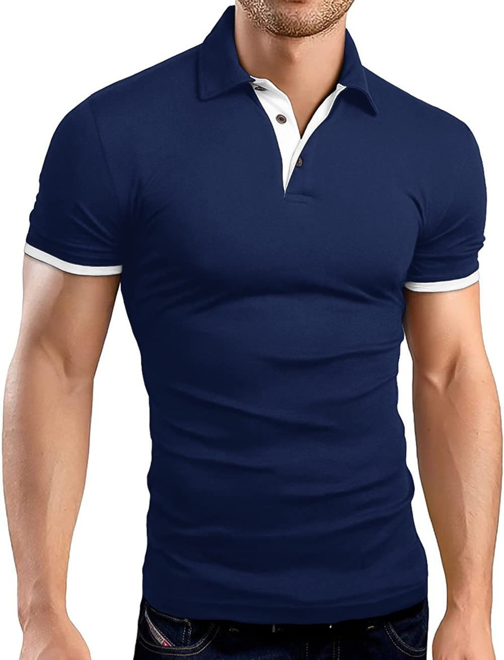 MLANM Men's Short Sleeve Polo Shirts Casual Classic Fit Cotton Pique ...