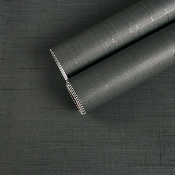 CHIHUT Faux Grasscloth Peel and Stick Contact Paper for Countertops Waterproof Dark Grey Self Adhesive Wallpaper 17.7"x236" Fabric Removable Wall Paper Textured Vinyl Roll for Kitchen Cabinets