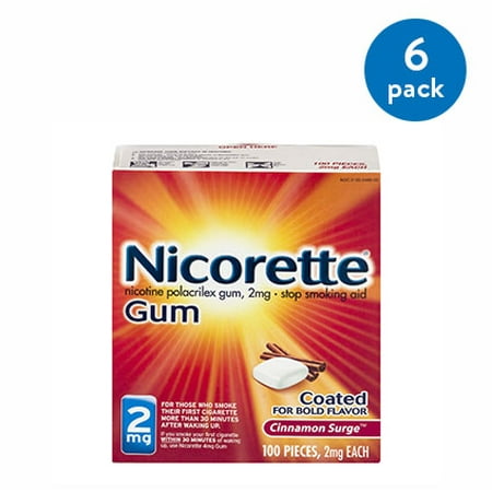(6 Pack) Nicorette Nicotine Gum, Stop Smoking Aid, 2 mg, Cinnamon Surge Flavor, 100