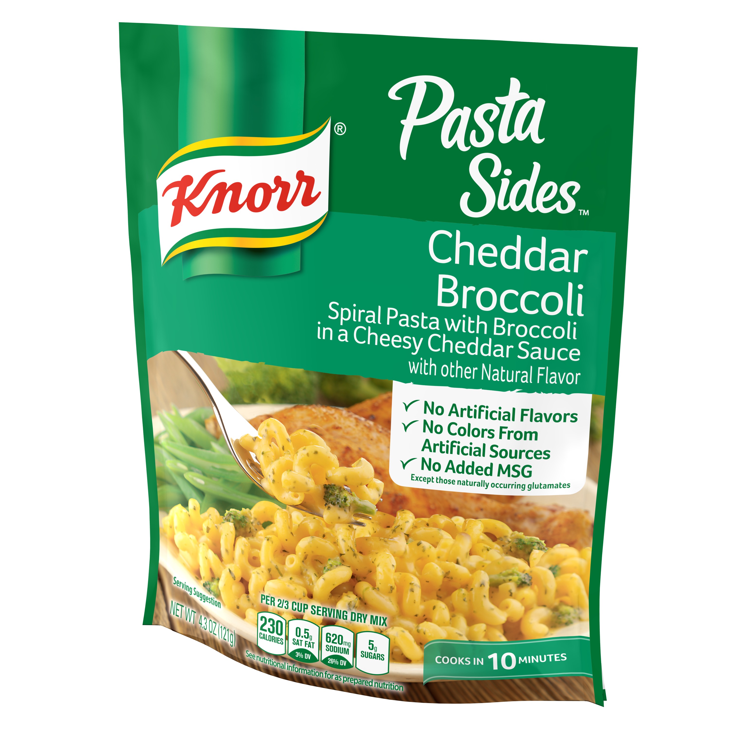 Knorr Pasta Sides Cheddar Broccoli Fusilli Made with No Artificial Flavors, 4.3 Oz Pouch