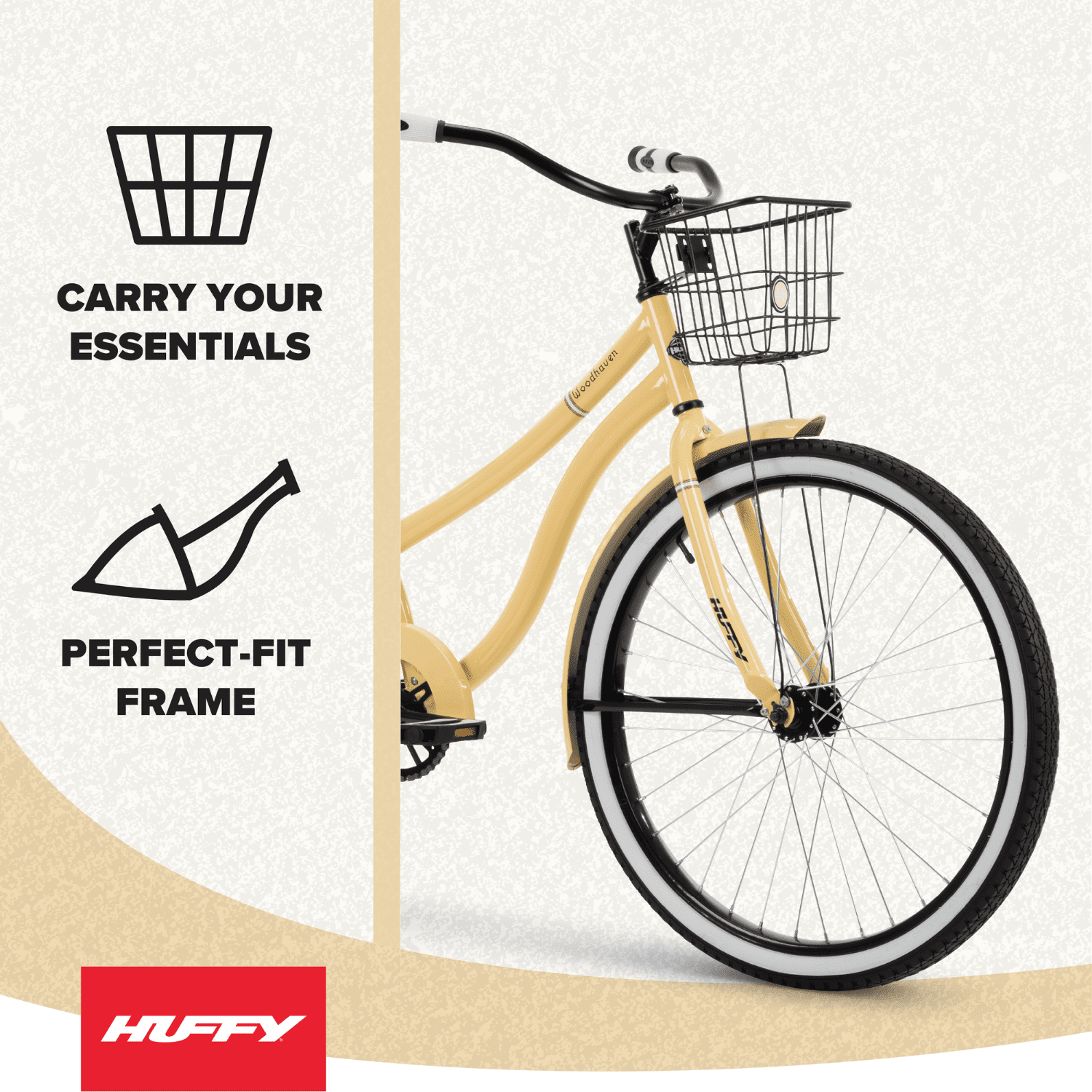 Huffy 26" Woodhaven Cruiser Bike, Fits Riders 60"+, Cream Yellow, Adult, Women's