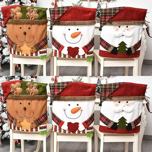 6 Pcs Christmas Chair Back Cover for Dining Room, Santa Claus Snowman Reindeer Xmas Dinner Chairs Cover, Chair Slipcover for Kitchen Hotel Holiday Party Decor