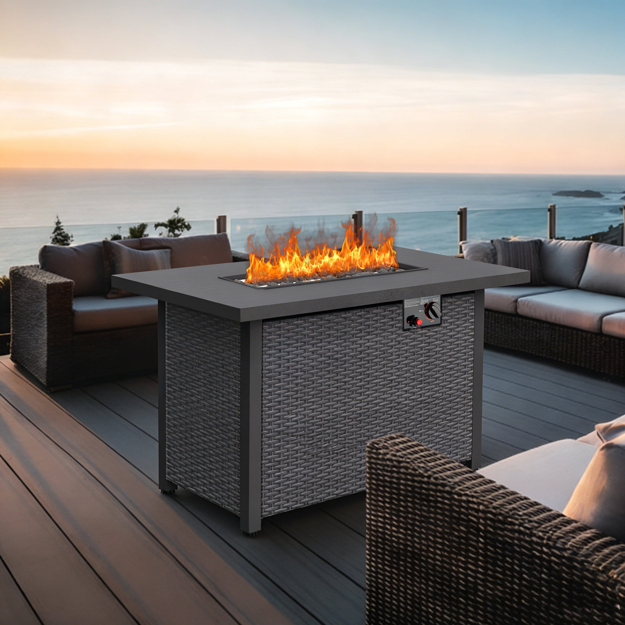 42" Propane Fire Pit, 50,000 BTU Auto-Ignition Gas Fire Pit Table, Outdoor Fire Tables with Lid and lava rocks for Outside, Garden, Backyard