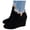 Black, variant on Womens Wedge Booties Closed Toe V Cutout Ankle Boots with Zipper Vintage Boots Stacked Wedge Heel Dressy Shoes