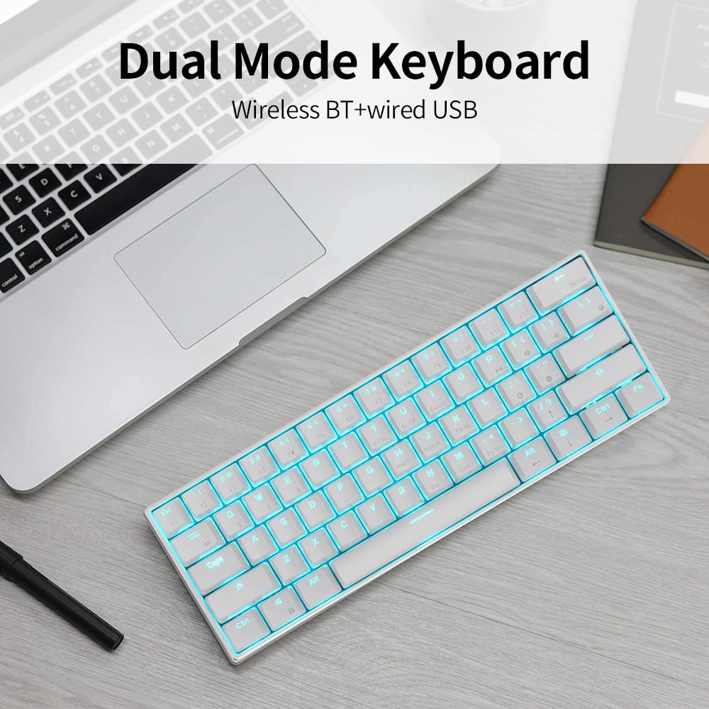 RK61 Wired/Wireless Mechanical Keyboard Compact 61 Keys Blue Backlight  Gaming Keyboard for PC, Mac, Smartphone 