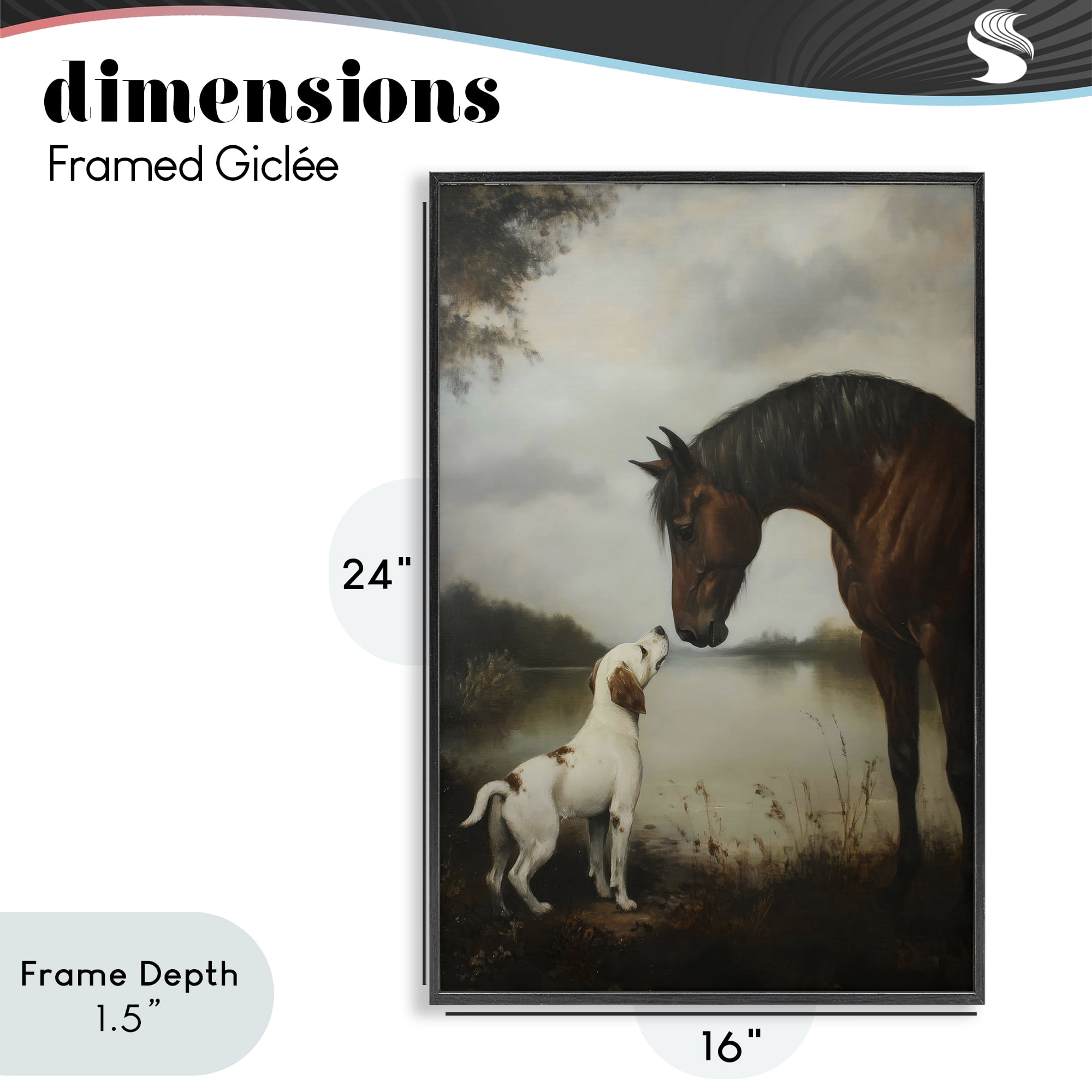 Stupell Industries Hound & Horse Companions Black Framed Giclee Art, design by Petal Prints Design