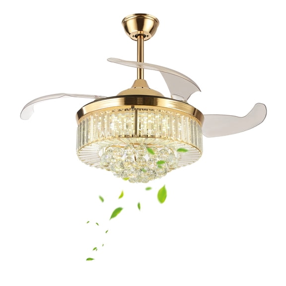 Luxury Chandelier Crystal Ceiling Fan Light Modern LED Fan Lamp with Remote 45W
