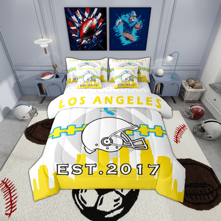 YST 7 Pcs Comforter Set Full Size Football Bed in a Bag with Flat Sheet and Fitted Sheet for Kids and Adults American Football Bedding Set with Pillowcase and Sham(Los Angeles 2)