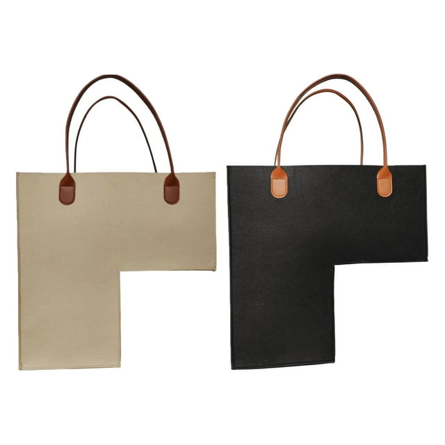 Cesta para escalera de 2 piezas, fieltro premium de 4 mm con asas de cuero para alfombras. beis y negro