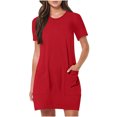 thumbnail image 2 of Robes Femmes DYTTDG Robe pour Femme Col Rond Manches Courtes Ample Décontractée Mini-Robe avec Poches Économies jusqu'à 30 % de Rabais Rouge,2TG, 2 of 7