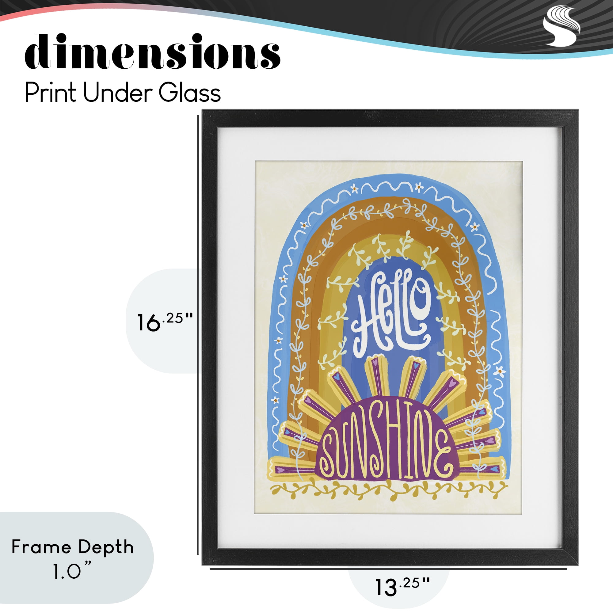 Stupell Industries Boho Hello Sunshine Black Framed Print Under Glass, design by Connie Summers
