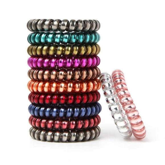 Élastiques à Cheveux Sans Pli, Élastiques Colorés Sans Trace, Élastiques à Cheveux, Élastiques à Cordon de Téléphone, Spirales Imperméables pour Femmes Filles, Spirales de Queue de Cheval Sans Pli, Multicolore 12 Pcs (12 Couleurs)