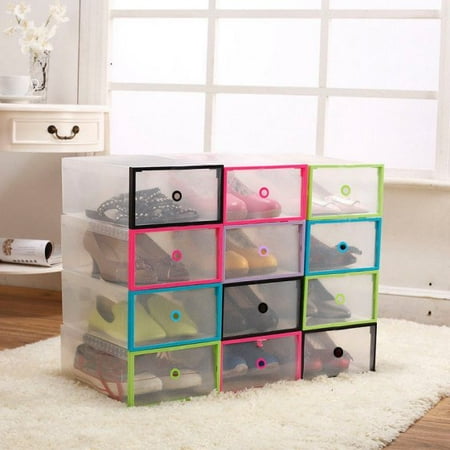 Storage Boxes Foldable Shoe Box Organizer,Shoe Storage Bag Box Double Plastic (Best Way To Store Plastic Bags)