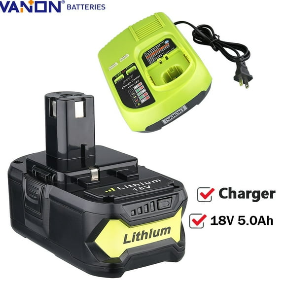 18V 5.0Ah Battery and P117 Charger Replacement for Ryobi P108 P104 18V One Plus Lithium Battery