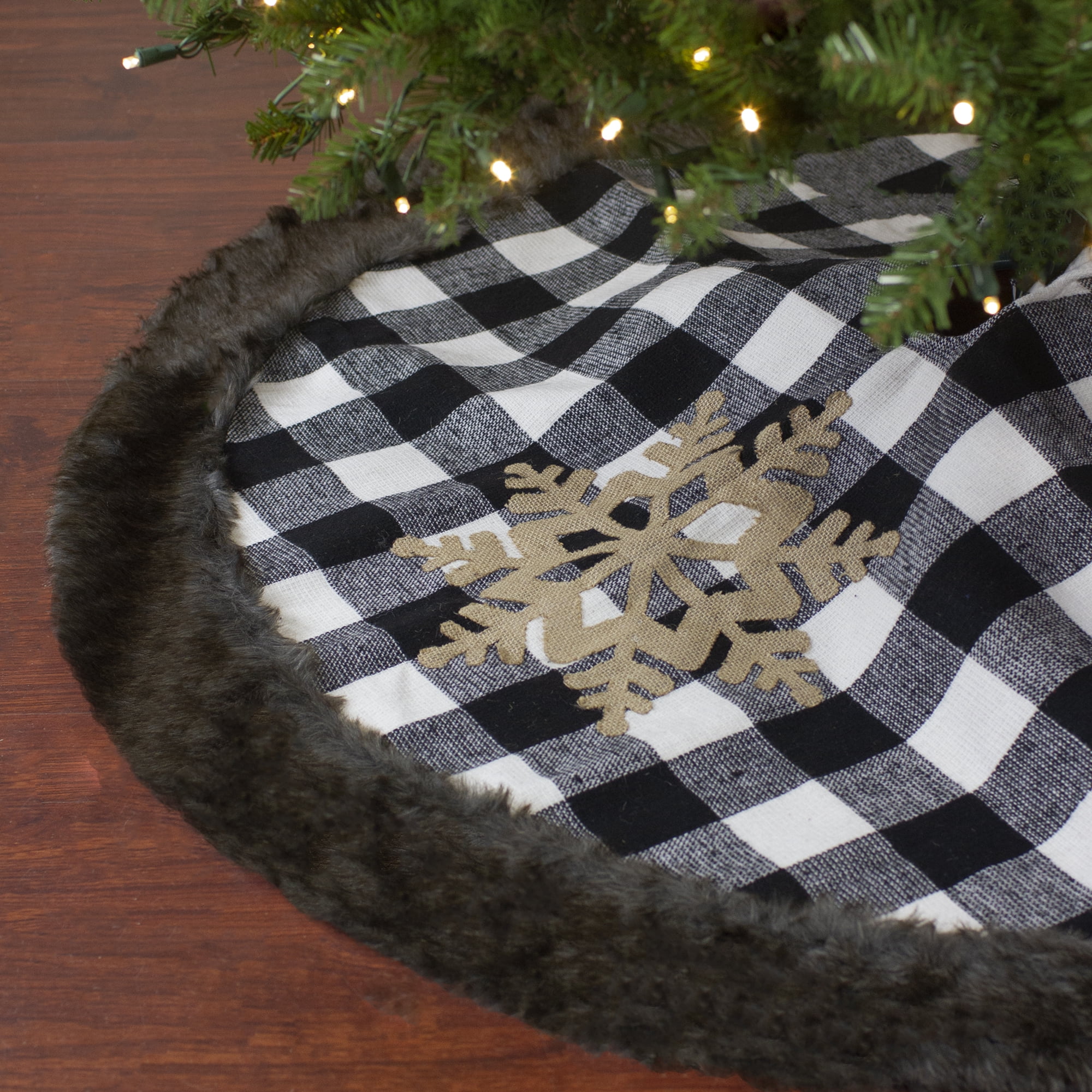 Northlight Multi-color Buffalo Plaid Polyester Christmas Tree Skirt, with Burlap Snowflake 1" x 48" x 48"