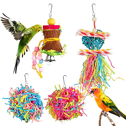 4 Pack Bird Shredder Toys Small Parrot Chewing Toys Parrot Cage Foraging Hanging Toy for Small Bird Parakeets Parrotlets Lovebirds Cockatiels