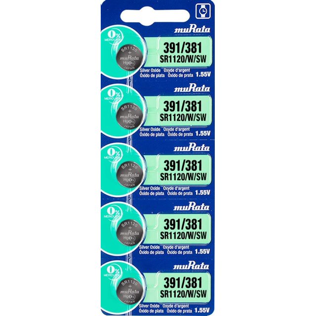 Murata 381/391 SR1120/W/SW Battery 1.55V Silver Oxide Watch Button Cell (5 Batteries)