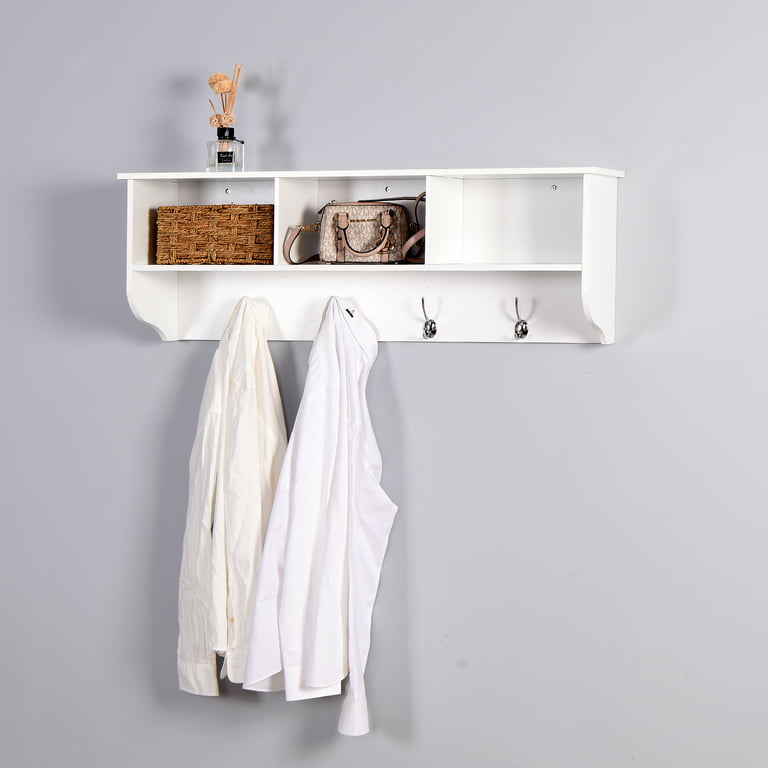 CoSoTower White Entryway Wall Mounted Coat Rack With 4 Dual Hooks Living  Room Wooden Storage Shelf 